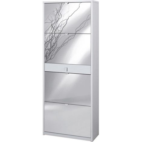 Schuhschrank mit vier Spiegeltüren und einer Schublade Ash White 63x29x H164 cm