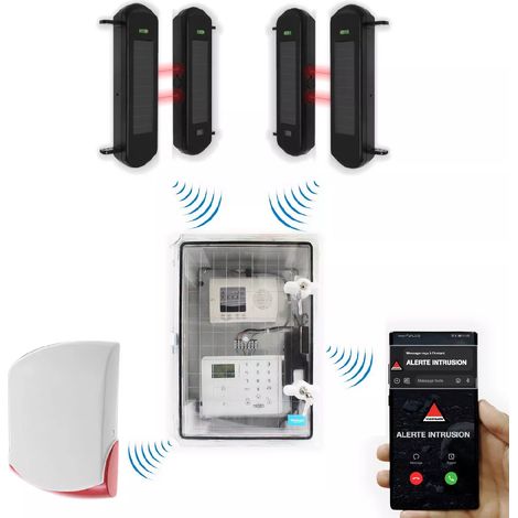 Kit "protection agricole" - Point d'alerte GSM 4G IP65 + 2 jeux de barrières infrarouges 1B + sirène 120 dB (DA600+) (1/5)