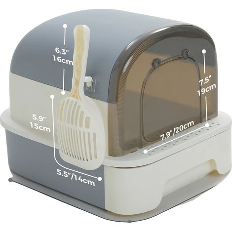 Bac à litière pour chat, design fermé, facile à nettoyer, ARQ0076GY, L (1/2)
