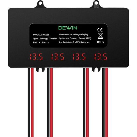 Batterie Equalizer, égaliseur de Batterie 48V Affichage numérique Équilibreur de Batterie 4 x 12V for Batterie au Lithium Plomb-Acide