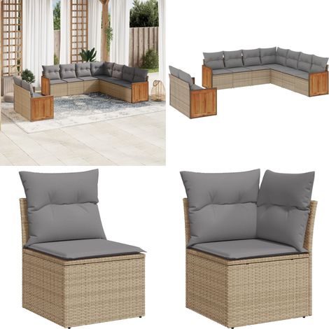 9-tlg. Garten-Sofagarnitur mit Kissen Beige Poly Rattan - Gartenmöbel - Rattan Möbel - Lounge Set - Gartenlounge - Außengartenmöbel - Home & Living (1/5)