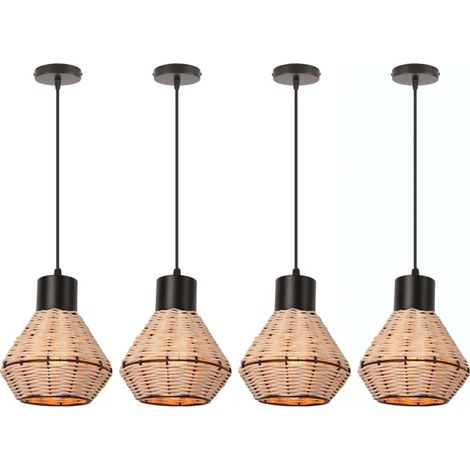4pcs Rétro Suspension Luminaire Industriel,Lustre Abat-jour en Bambou et Métal Design Cage Plafonnier pour Salon Chambre (1/5)