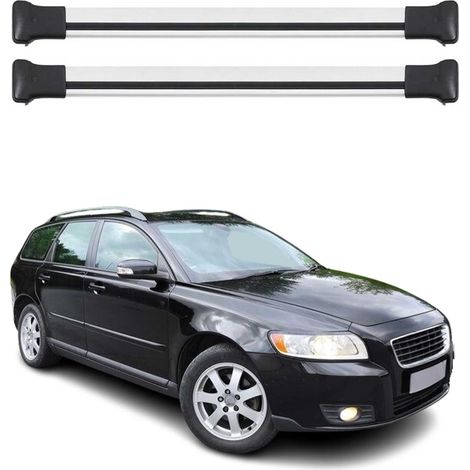 OMAC Barres de toit en aluminium pour Volvo V50 2004-2012 – TÜV / DIN 75302:2019 – Charge max 75 kg – 2 barres Argent (1/4)