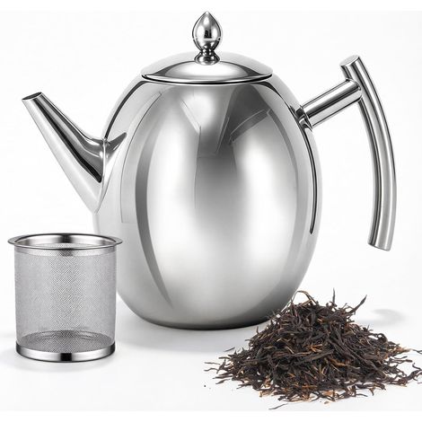 Theière Inox avec Infuseur 1,5L, Théière en Acier Inoxydable, Theiere avec Infuseur, Théière Bouilloire avec filtre Amovible Résistant à la Chaleur Pour Ménage, Hôtel, Café, Restaurant (1/5)