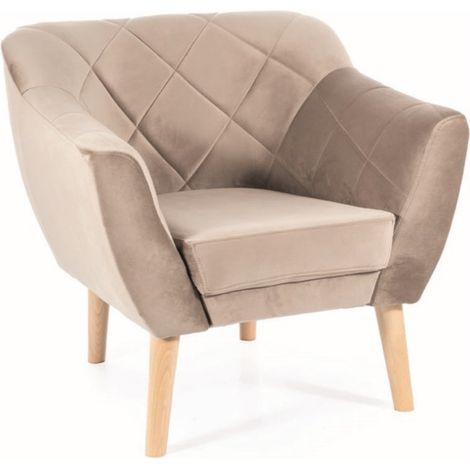 Fauteuil design velours beige & hêtre Blink (1/3)