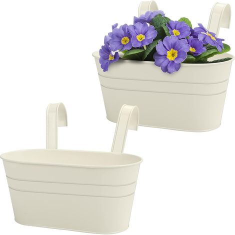 Maceta colgante de metal color beige (juego de 2) - 27 x 12 cm - Maceta colgante con ganchos desmontables - Para plantas de interior, jardín, balcón y valla - Macetas decorativas (1/5)