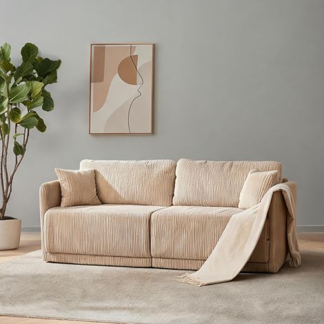 Canapé convertible modulable beige avec structure métal et bois (1/5)