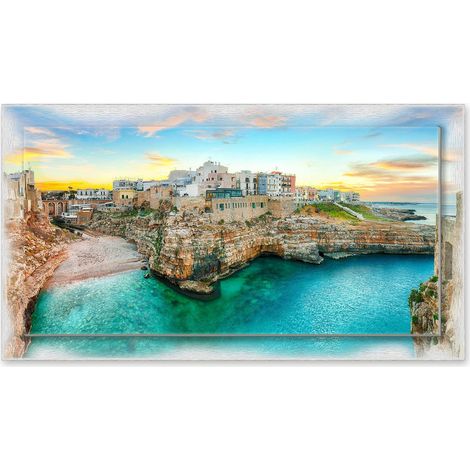 Lupia - Quadro moderno su Tela con Cornice stampata NEWEXT 75x135 cm, paesaggi localismi italiani, per casa soggiorno capezzale camera da letto hotel ufficio, PUGLIA BASTIONE DI SANTO STEFANO (1/4)
