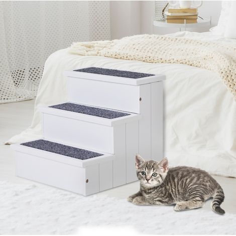 Scala per cani a 3 gradini 40,5x44,5x38 cm in legno bianco con contenitore per divano FloraGrace (1/5)