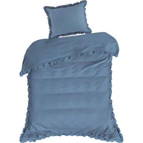 Juego de cama azul marino con volantes, 140x200 cm, algodón. (1/5)