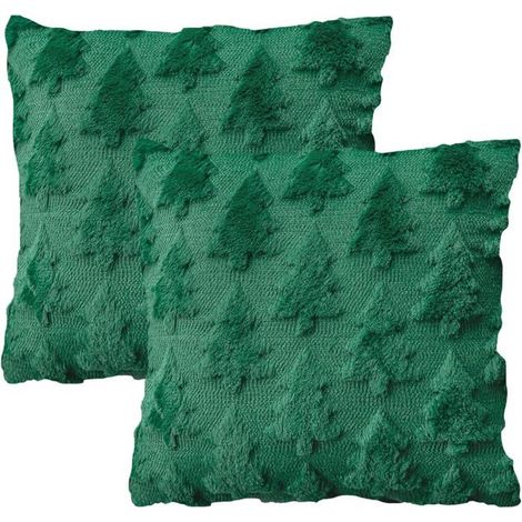 2 Pièces Housse de Coussin Noël 45x45 cm, Sapin de Noël Housse de Coussin en Peluche Douce, Decoration Hiver (1/4)