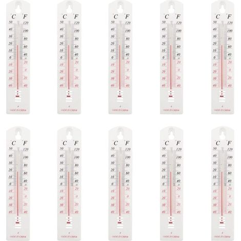 Lot de 10 thermomètres muraux pour maison, jardin, bureau, double échelle pour Celsius Fahrenheit, support en plastique résistant aux intempéries, utilisable pour intérieur et extérieur (1/5)