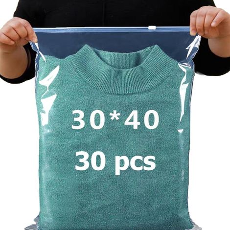 Lot de 30 sacs transparents refermables réutilisables fermeture éclair 40x30cm (1/5)