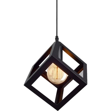 Suspension Luminaire Moderne Lustre Forme Cube Lampe de Plafon de Style Géométrique en Métal E27 Plafonnier pour Chambre Salon Restaurant - 16CM, Noir BLOW (1/5)