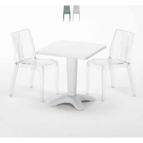 Table Carrée Blanche 70x70cm Avec 2 Chaises Colorées Grand Soleil Set Bar Café Dune Terrace - Transparent (1/5)