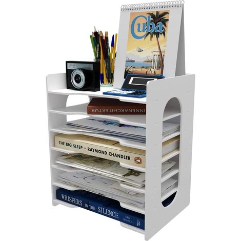 Organizador de escritorio A4 de 7 niveles Módulo de almacenamiento con estante tipo taquilla, archivador, soporte para documentos de papel, bandejas para archivos para oficina en casa (1/5)