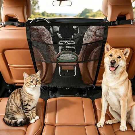 Car Safety Net for Dogs with Storage Pockets - Anti-Shock Rear Seat Protective Barrier - Universal Separation Grid to Prevent Dog from Going Forward (1/5)