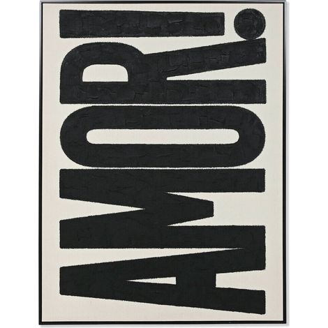 Tableau moderne love en relief peint à la main noir et blanc - Noir texturé sur fond blanc (1/5)