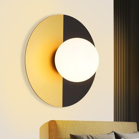 ZMH Applique Murale d'intérieur Chambre à Coucher - Lampe de Chambre à Coucher Noir Or Éclairage Mural Vintage Verre et métal Design Moderne E14 Lampe d'escalier Ronde pour Couloir Allée de lit (sans (1/5)