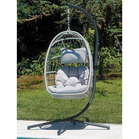 Hängesessel mit Eisengestell, Sitz aus Korbgeflecht und grauem Kissen MALIGI HOME MG-GIGLIOLA Grau (1/5)