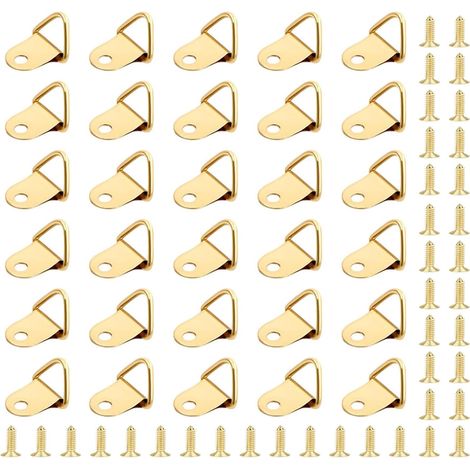 Juego de 50 ganchos para marcos de fotos, con anillas triangulares, para montaje en pared, con 50 tornillos incluidos, ideal para la decoración de muebles. (1/5)