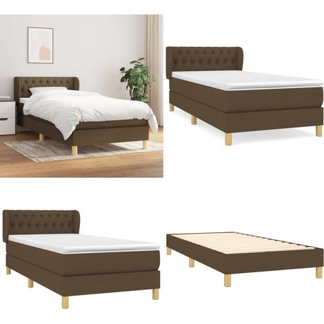 Cama box spring con colchón tela marrón oscuro 100x200 cm - Colchón de muelles ensacados - Cama box spring