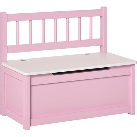 Banc de rangement pour enfants avec dossier et couvercle amortissant, capacité de charge de 40 kg, pour salles de jeux, 60 x 30 x 50 cm, rose et blanc (1/5)