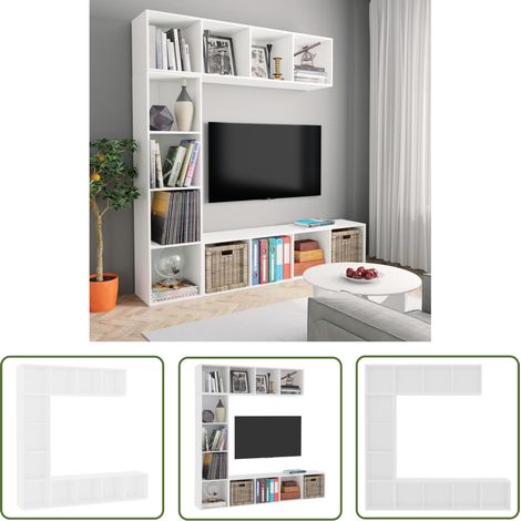 The Living Store Ensemble de bibliothèque/meuble TV 3 pcs Blanc 180x30x180 cm - Bibliothèque Murale - Étagère Murale - Meuble Tv - Ensemble Bibliothéque - Meubles Blancs (1/5)