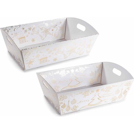 Vassoi / cesti di Natale in carta di dimensioni medie con decorazioni natalizie dorate, set da 14 pezzi, cm 32 x 23 x 9,5 H