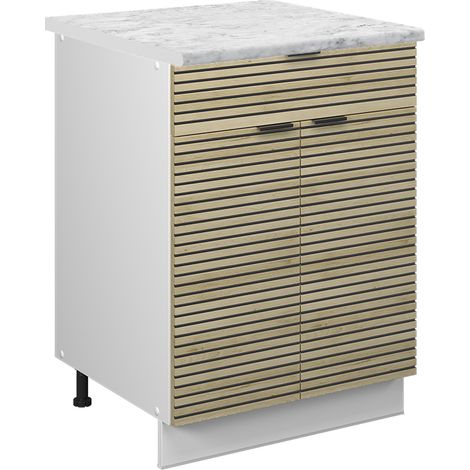 Mobiletto base per cucina Fame-Line, Pannello in quercia, 60 cm con cassetto, PL Marmo, Vicco