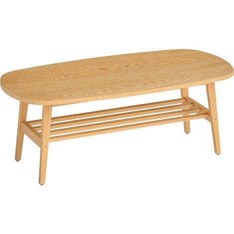 Tavolino da caffè ovale con ripiano inferiore 120 x 60 x 42 cm colore legno naturale (1/5)