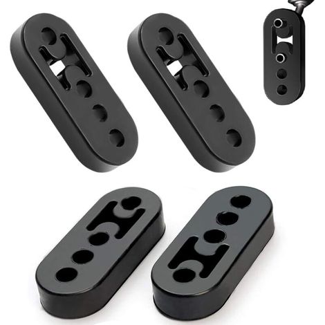 Silent Bloc Echappement, 4 Pièces Cintre d'Échappement, 4 Trous Caoutchouc Supports d'Echappement Pour Suspention De Tuyau d'Échappement Ou d’Autres Pièces, Noir (1/5)