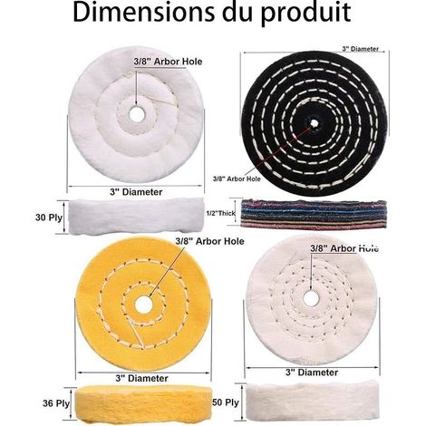 Disque Polissage Lot De 5 - Disque De Polissage Pour Touret À Polir, Diamètre 10,16 Cm, Trou Mandrin 1,27 Cm, 2 Tiges Mandrin 6 Mm, Idéal Pour Métal, Bois, Pierre, Kit Pad Polissage (1/5)