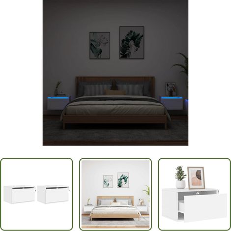 LED-Leuchten - Wand-Nachttische mit LED-Leuchten 2 Stk. Weiß (1/5)