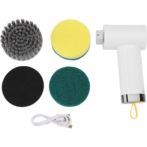 Brosse nettoyage rotative électrique 2 vitesses sans fil – Nettoyeur douche avec 3 têtes remplaçables salle bain cuisine carrelage fenêtre sol blanc, nettoyage (1/5)
