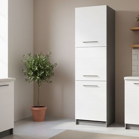 Moiolaa Küchenregal, Küchenschrank mit 5 Regalen, 3 Türen, Flügeltüren, 60x58x215h cm Weiß (1/5)