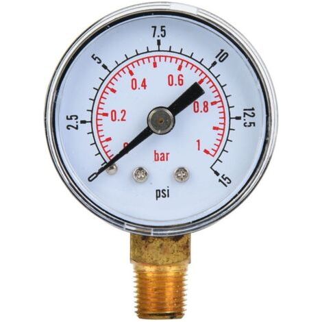 Manomètre mécanique 1/8" BSPT, raccord inférieur pour air, huile, eau (0-15 psi, 0-1 bar)