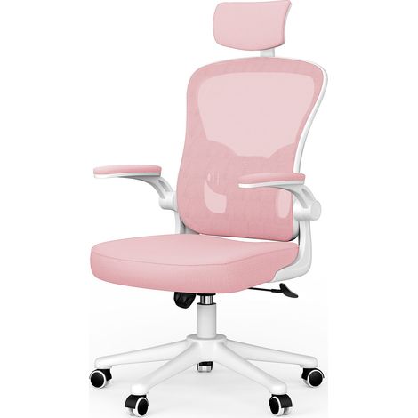 Office Chair Ergonomic Desk Chair Executive Swivel Computer Chair with Headrest Max Load 150kg Pink/White (1/5)
