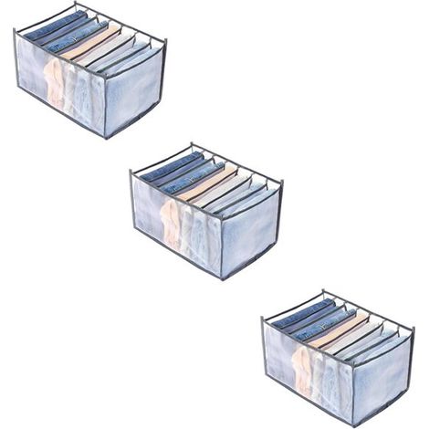 Organiseur de placard - 3 pièces - Boîte de rangement pour vêtements - Set de tiroirs - Polyester - Paniers de rangement - Pliable - Pour jeans, T-shirts - 36 x 25 x 20 cm - Grijs (1/5)