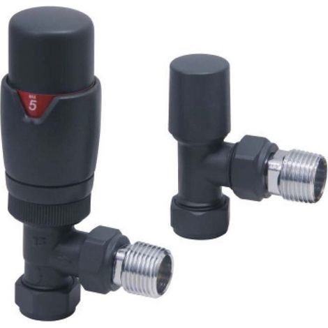Orbit Designer Thermostatic Angled Radiator Valves Pair - Anthracite