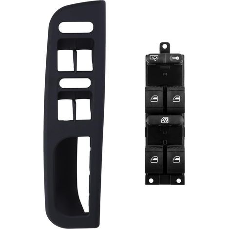 Bouton Leve Vitre + Cache Revêtement Noir pour Golf 4 Passat Jetta Bora SEAT Leon Toledo 1J4959857D 3B1867171E Avant Gauche Côté Conducteur (1/5)
