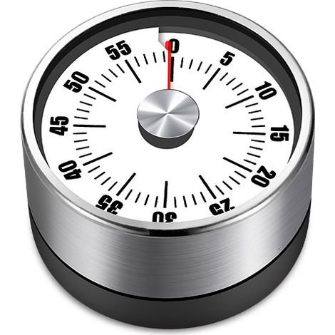 Minuteur visuel rond, mécanique et en acier inoxydable pour une cuisson de 60 minutes, avec alarme sonore et horloge magnétique.
