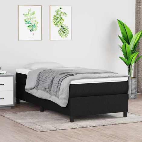 Cadre de lit à lattes 90 x 190 cm en tissu noir avec pieds de soutien, 23.4kg - PANGIVO (1/5)