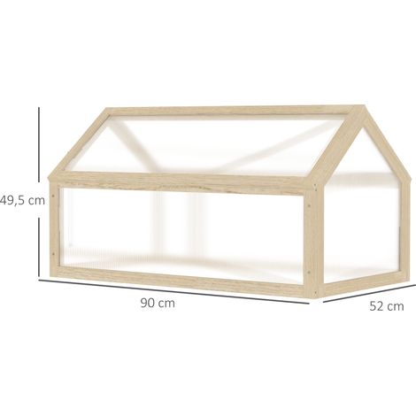 Châssis bois, mini serre 90x52x49,5 cm, couverture translucide, résistant gel, jardin balcon, coloris bois naturel (1/5)