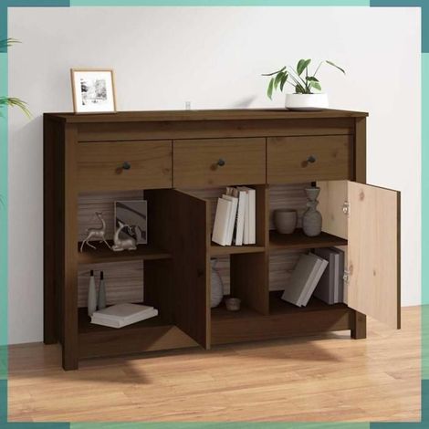 Buffet - 814557 - Bois de pin massif - Marron miel - 100 x 35 x 74 cm (1/5)