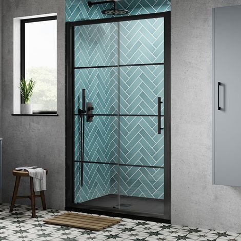 Hudson Reed Apex Black Sliding Shower Door 1200mm Wide - 8mm Glass (1/4)