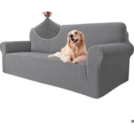 Housse canapé 3 places 180x240cm gris clair, extensible anti-animaux (1/5)