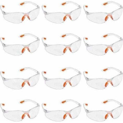 Lot de 12 Lunettes de Sécurité Transparentes - Lunettes de Protection avec Verres en Plastique, Pont-de-Nez et Embouts de Branches en Caoutchouc pour Plus de Confort - Lunette Transparente PPE (1/5)