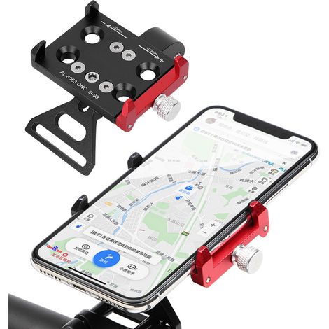 Support de téléphone portable en alliage d'aluminium pour vélo, fixation pour guidon, support de caméra (noir et rouge) (1/4)