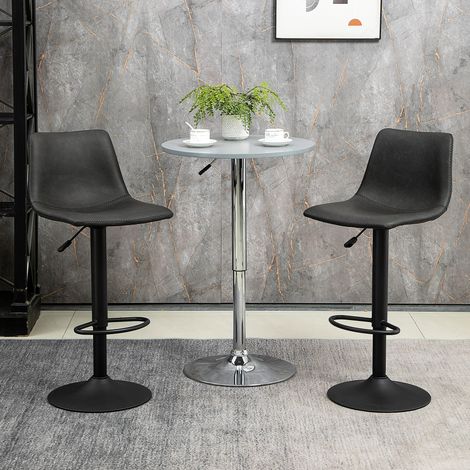 HOMCOM Lot de 2 tabourets de bar style vintage réglable pivotant avec repose-pieds revêtement synthétique - noir - hauteur réglable 90-110 cm